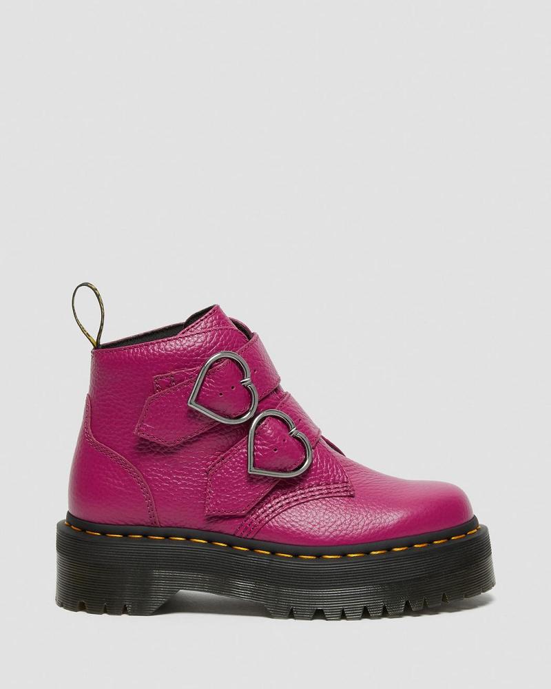 Pink Women's Dr Martens Devon Heart Leather Platform Boots | CA 234DFM